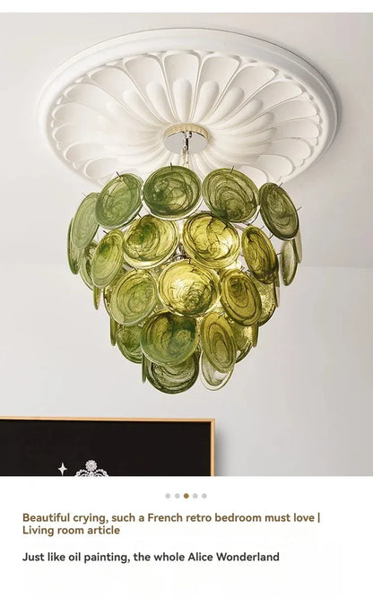 Modern Vintage Dark Green Glass Chandelier │ Crystal Pendant Pendant Ceiling Lamp Light - Besontique Home
