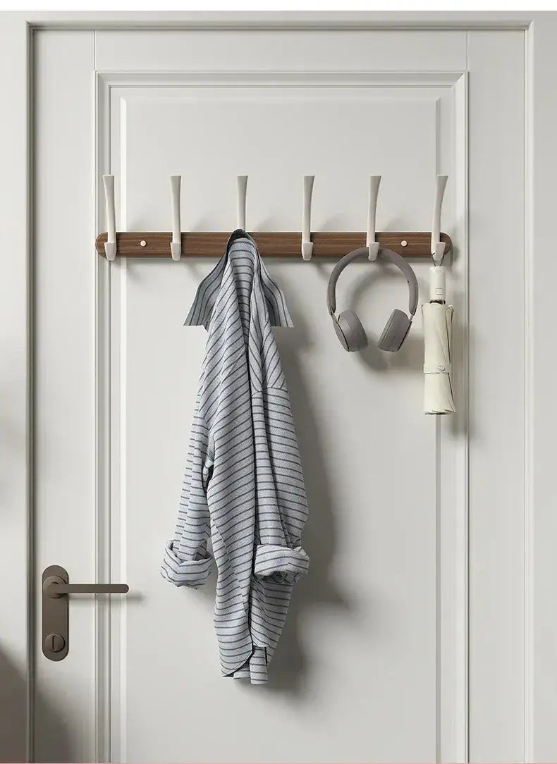 Modern Walnut Moon Shape Coat Rack (White/Black)│ Wall Mounted Wooden Metal Hooks - Besontique Home