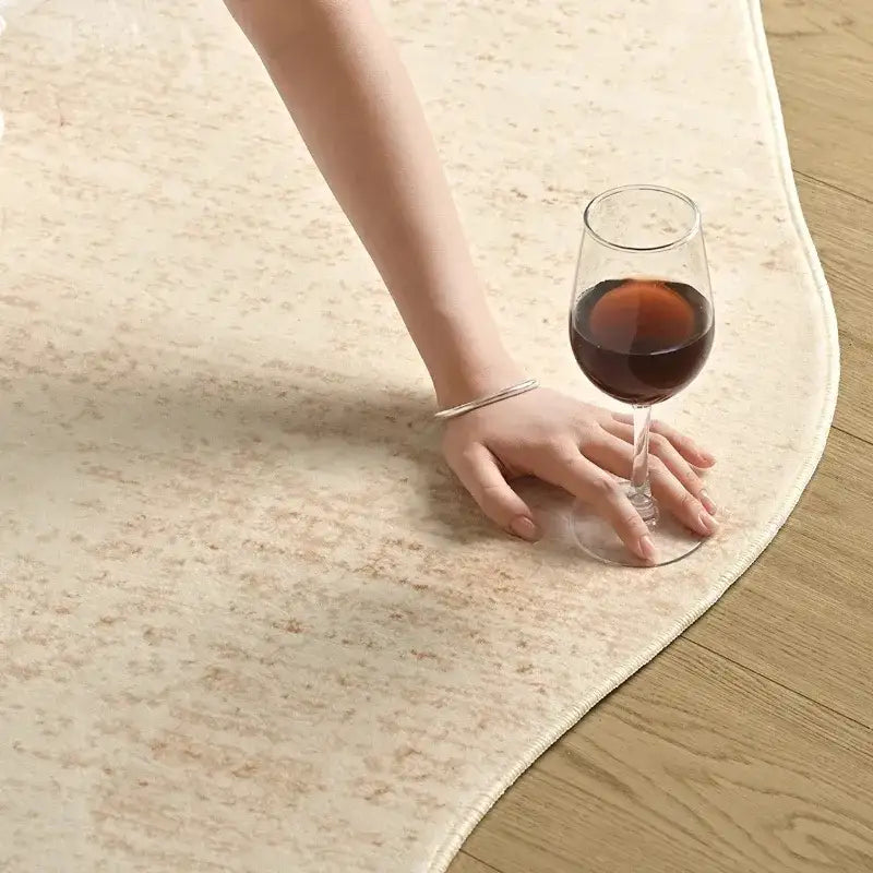 Minimal Style Cream Fluffy Plush Irregular Shape Rug - Besontique Home