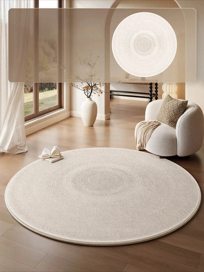 Cream Round Floor Plush Rug │ Minimal Fluffy Decorative Carpet │ Simple Large Lounge Mat Besontique Home Decor