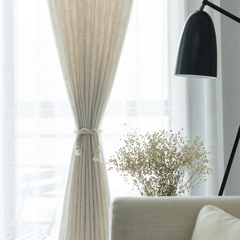 Modern Linen Ivory White Tulle Curtain │ Japanese style Thicken sheer Shading Window Drapes Besontique Home Decor