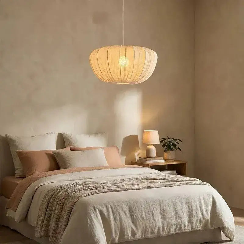 Japandi Minimal Vintage Fabric Pendant Light │ Modern Retro Hanging Lamp - Besontique Home