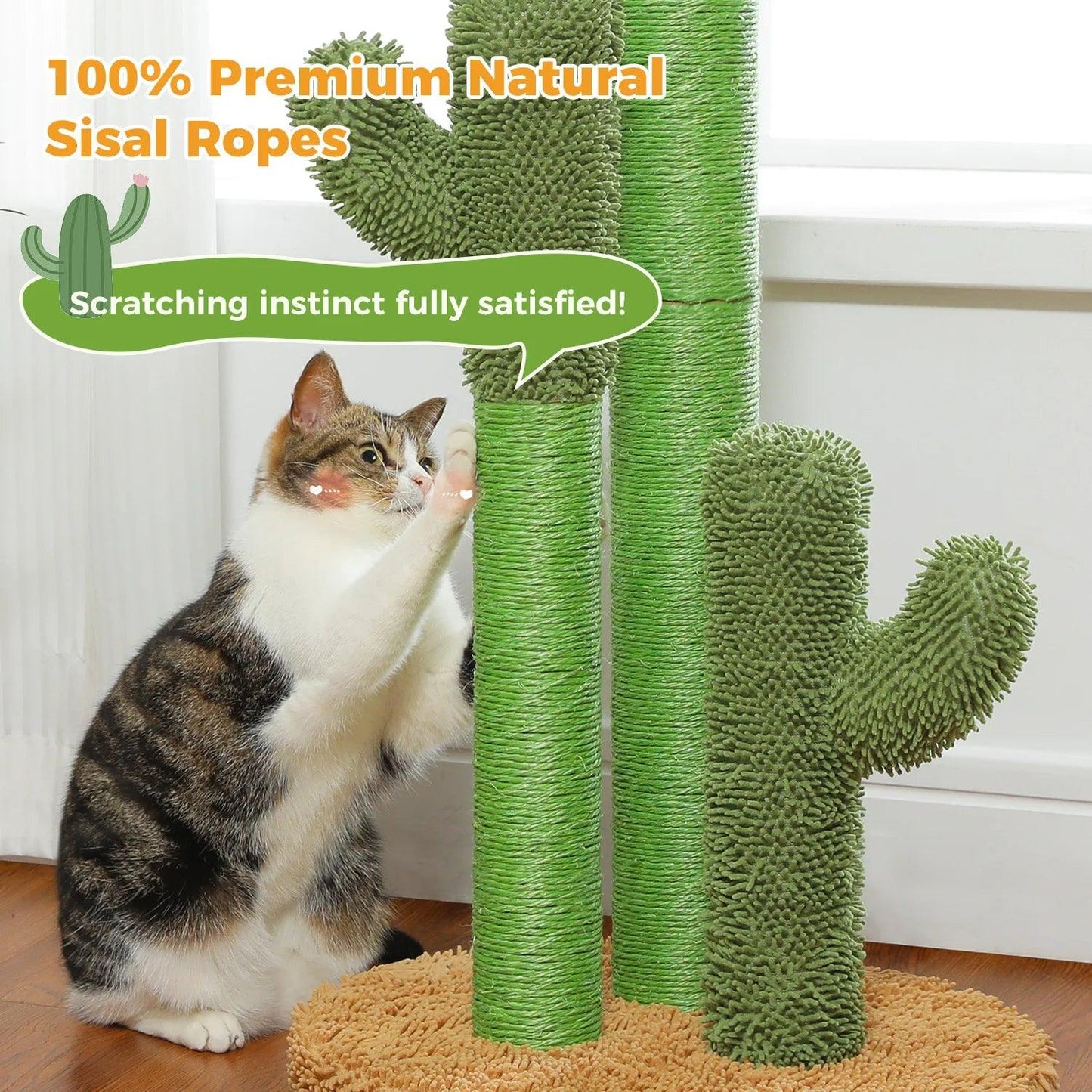 Kaktus-Katzenkratzbaum mit interaktivem baumelnden Ball | Haustierfreundliches Katzenkratzmöbel