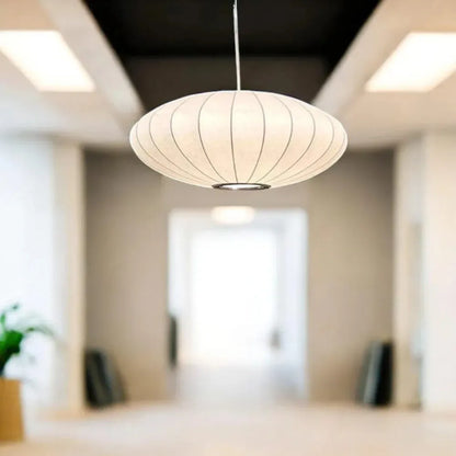 Minimal Nordic Silk Fabric Pendant Light │ Japandi style White Ceiling Hanging Chandelier