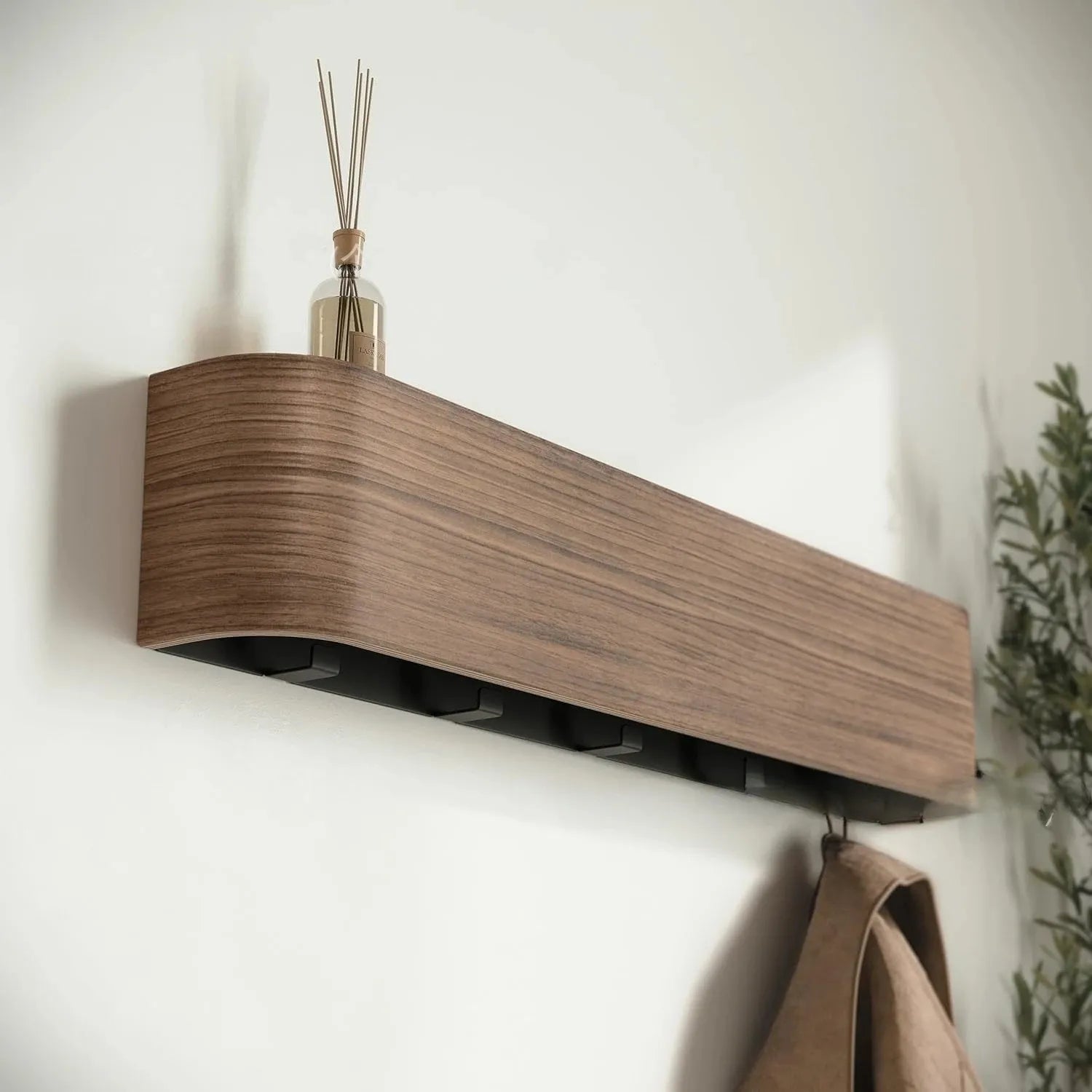 Modern Wooden Entrance Wall Mounted Clothing Rack Shelf with hidden hooks Besontique Home Decor