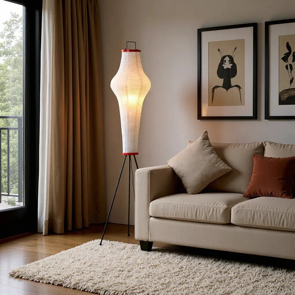 Japanese Rice Paper Floor Lamp | Minimal Japandi LED Standing Light Besontique Home Decor