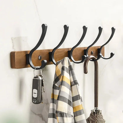 Modern Rustic Wooden Coat Rack Wall Mount with Hooks (Black/White) Besontique Home Decor