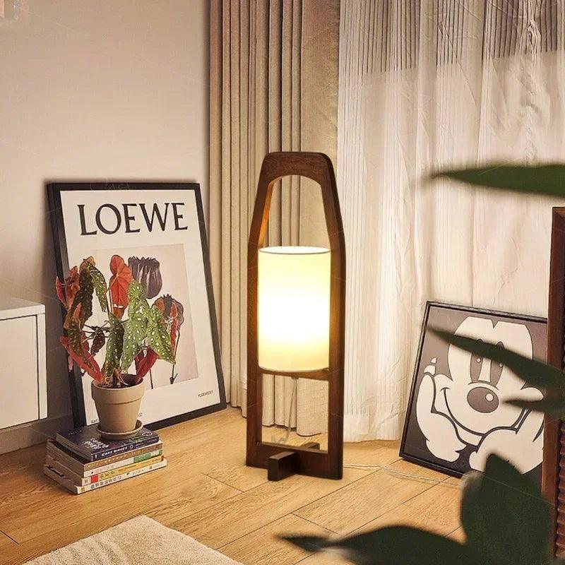 Japandi Vintage Wood Fabric Floor Lamp │ Modern Art LED Home Mood Stand Light - Besontique