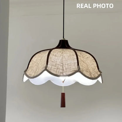 Wood Fabric Linen Pendant Ceiling Light │ Modern Retro style Bedroom Hanging Lamp - Besontique Home