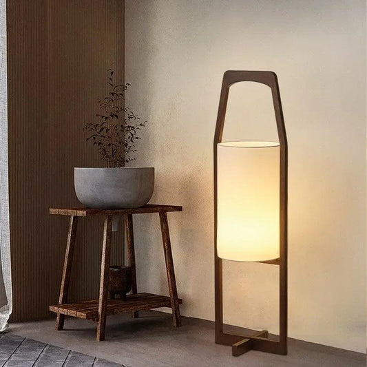 Japandi Vintage Wood Fabric Floor Lamp │ Modern Art LED Home Mood Stand Light - Besontique