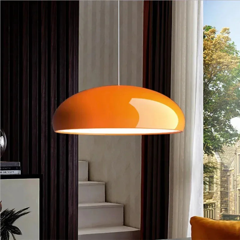 Modern Nordic dome pendant light above dining table orange black white red besontique home decor