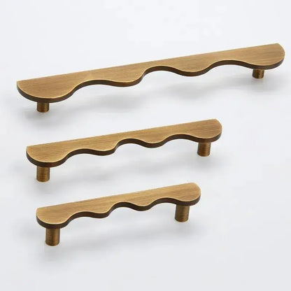 Brass Wave Cabinet Handles Door Knobs |  Luxury Modern Gold & Black Drawer Pulls - Besontique Home