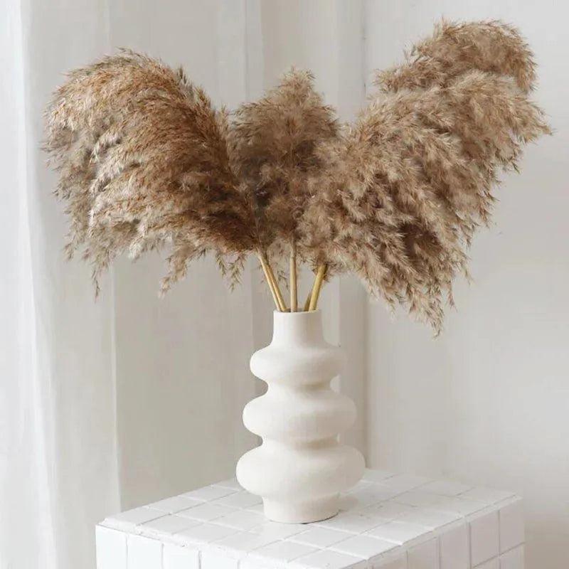 60cm Natural Real Brown Beige Dried Pampas Grass Bouquet │ Fluffy Feather For Modern Boho Home Decoration Ornament - Besontique Home