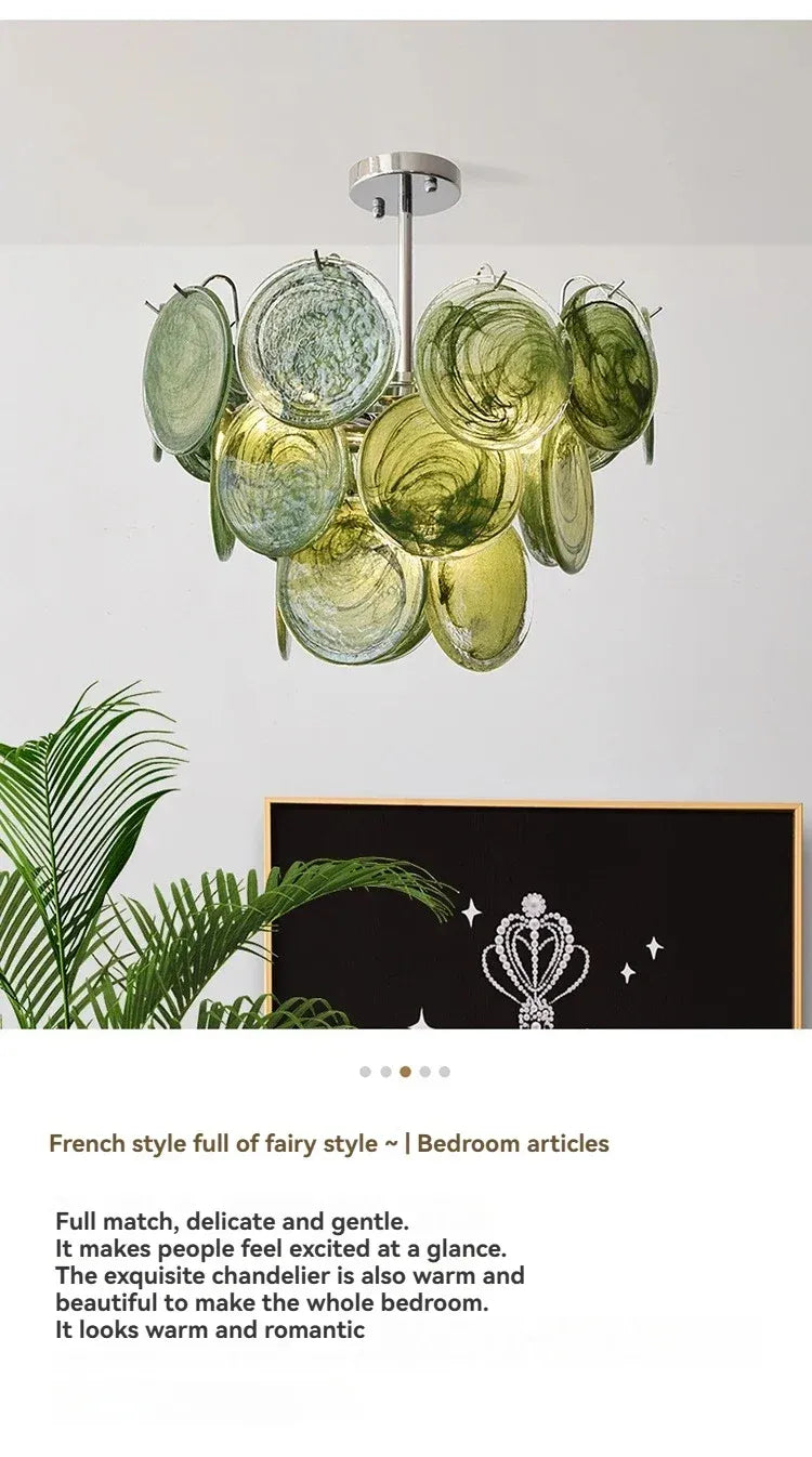 Modern Vintage Dark Green Glass Chandelier │ Crystal Pendant Pendant Ceiling Lamp Light - Besontique Home