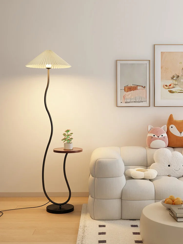 Modern Nordic Style Floor Lamp with Table │ Modern Vintage Japandi Home Standing Light Furniture