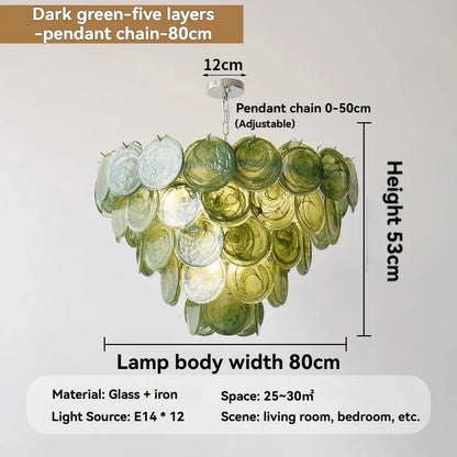 Modern Vintage Dark Green Glass Chandelier │ Crystal Pendant Pendant Ceiling Lamp Light - Besontique Home