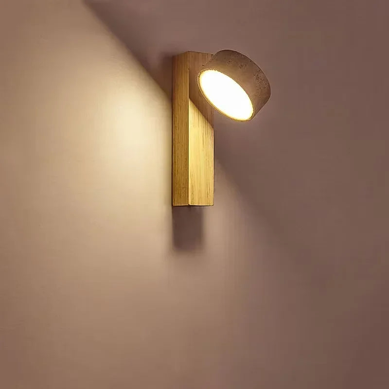 Japandi Natural Stone Wood Wall Lighting With Pull Switch │ Modern Vintage Style Round LED Sconce Wall Light