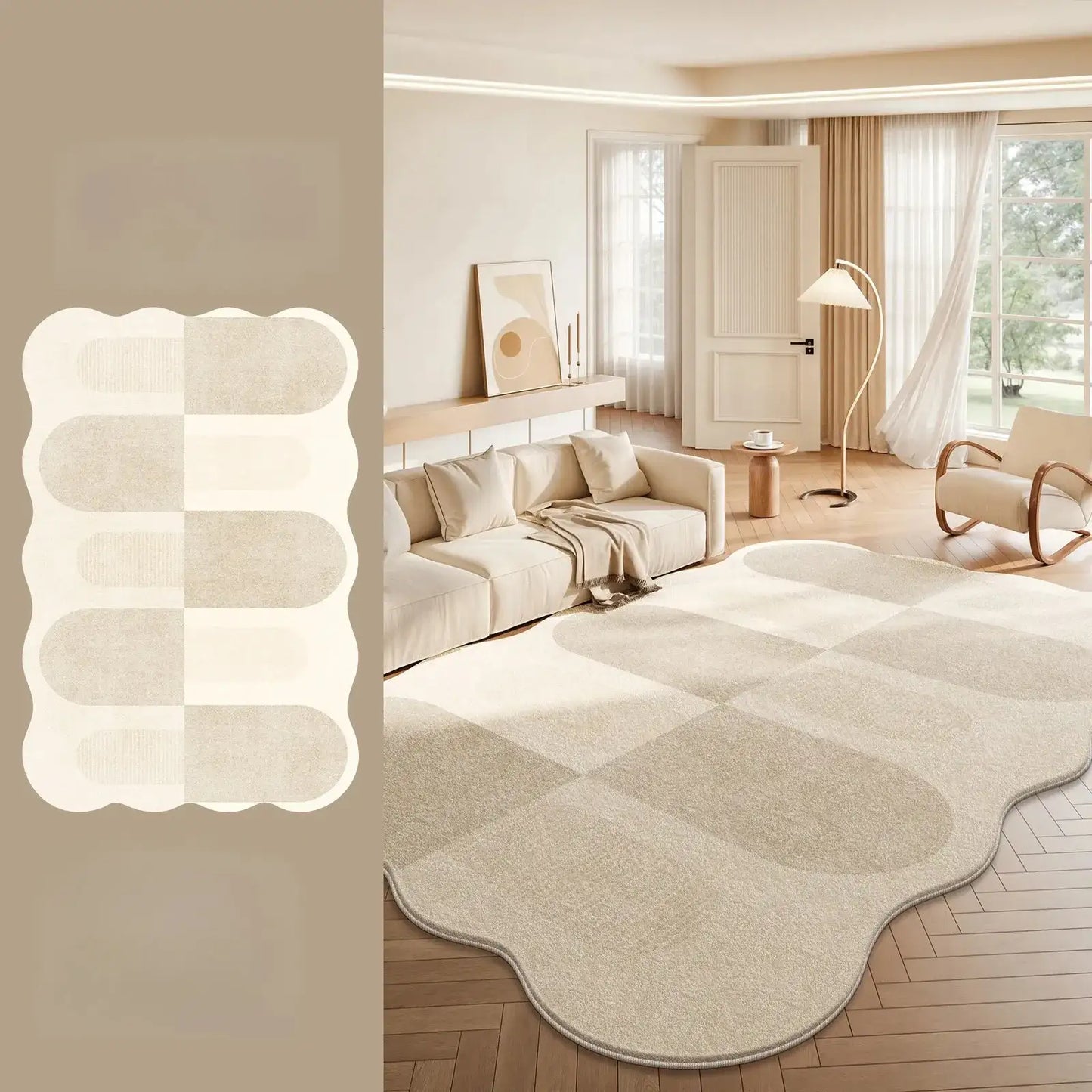 Cream Plush Irregular Rug Soft Fluffy Carpet for Bedroom - Besontique Home