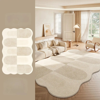 Cream Plush Irregular Rug Soft Fluffy Carpet for Bedroom - Besontique Home