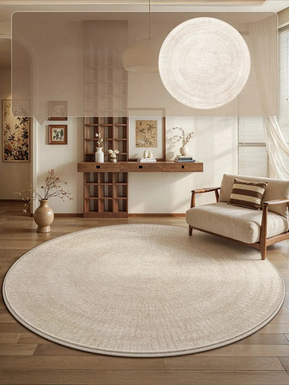 Cream Round Floor Plush Rug │ Minimal Fluffy Decorative Carpet │ Simple Large Lounge Mat Besontique Home Decor