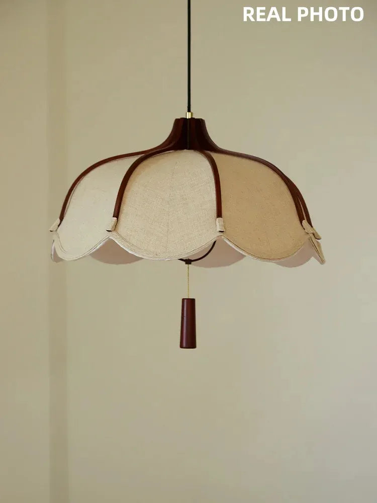 Wood Fabric Linen Pendant Ceiling Light │ Modern Retro style Bedroom Hanging Lamp - Besontique Home