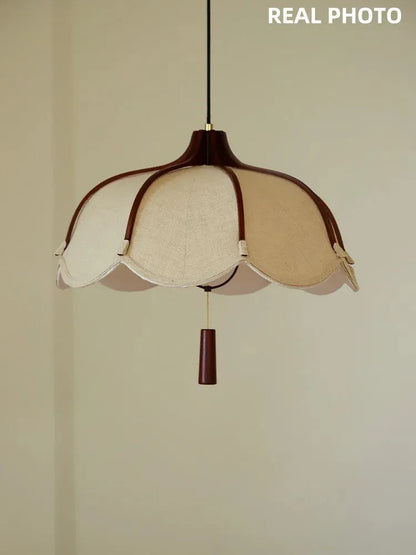 Wood Fabric Linen Pendant Ceiling Light │ Modern Retro style Bedroom Hanging Lamp - Besontique Home