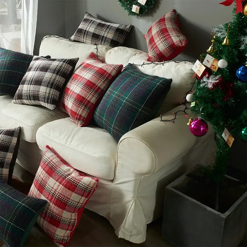 Black Green Red Plaid Rustic style Cushion Cover │ Christmas Home Decorative Throw Pillow Covers - Besontique Home