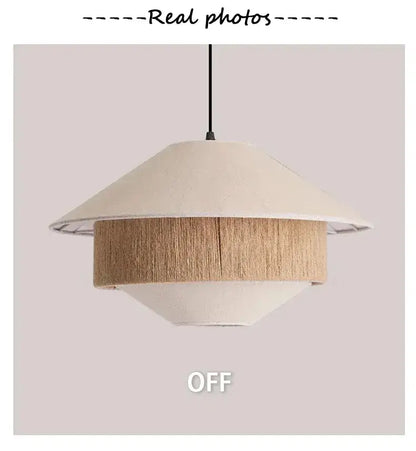 Japandi White Cloth Rattan Hemp Rope Pendant Ceiling Lamp Light - Besontique Home