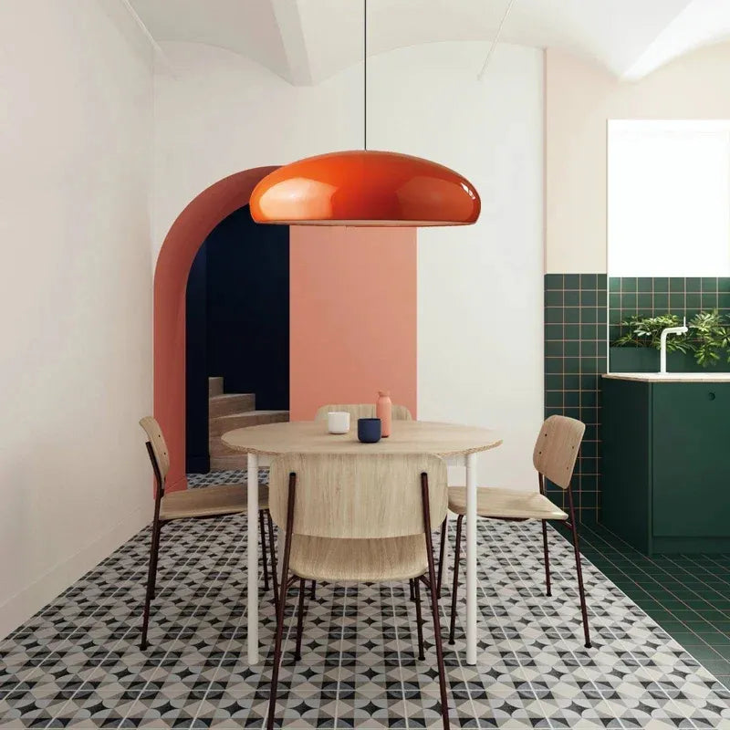 Modern Nordic dome pendant light above dining table orange black white red besontique home decor