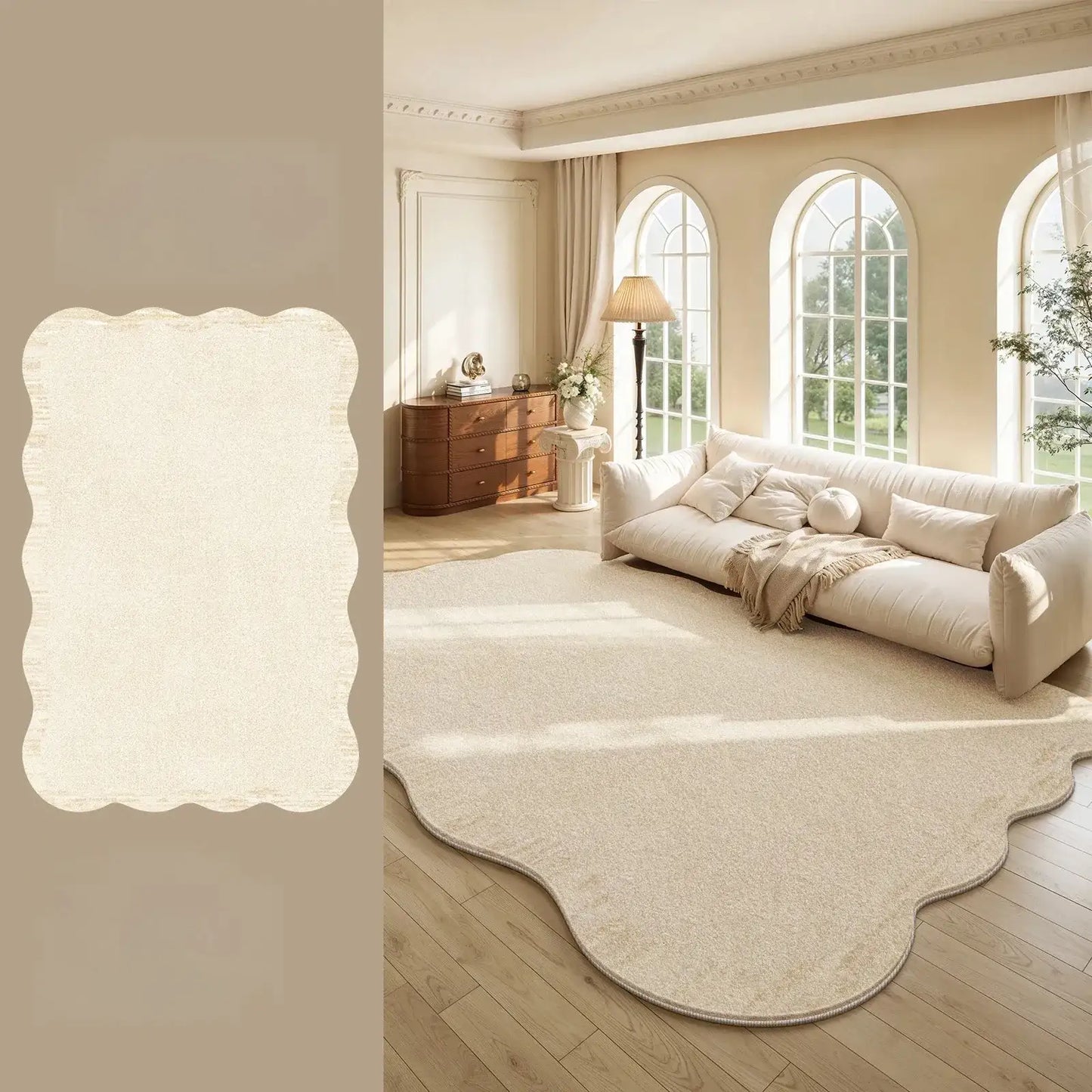 Cream Plush Irregular Rug Soft Fluffy Carpet for Bedroom - Besontique Home