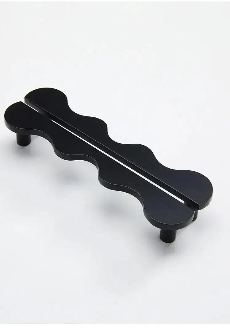 Brass Wave Cabinet Handles Door Knobs |  Luxury Modern Gold & Black Drawer Pulls - Besontique Home