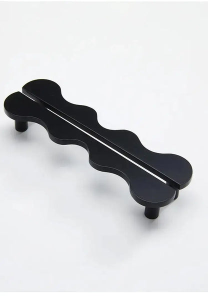 Brass Wave Cabinet Handles Door Knobs |  Luxury Modern Gold & Black Drawer Pulls - Besontique Home