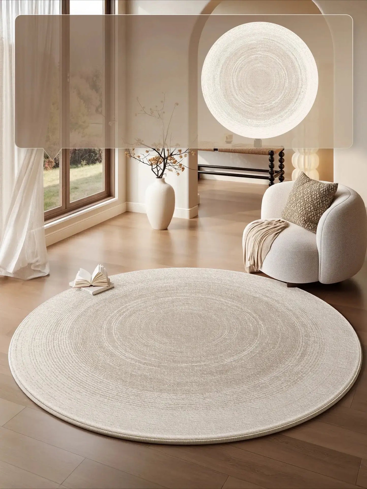 Cream Round Floor Plush Rug │ Minimal Fluffy Decorative Carpet │ Simple Large Lounge Mat Besontique Home Decor