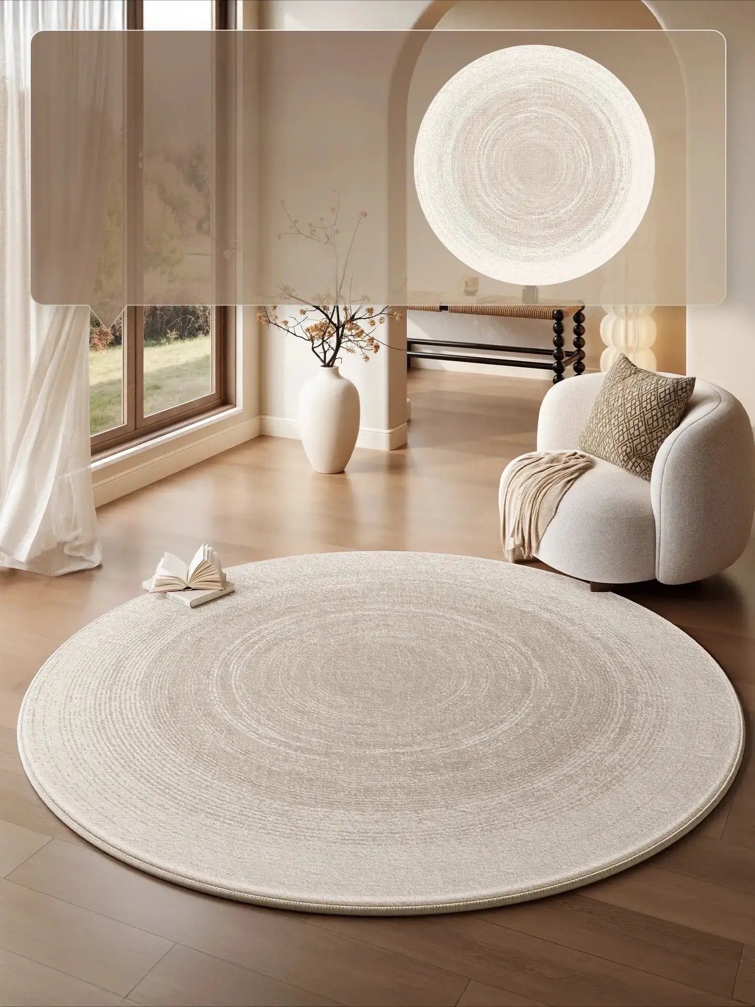 Cream Round Floor Plush Rug │ Minimal Fluffy Decorative Carpet │ Simple Large Lounge Mat Besontique Home Decor