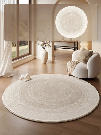 Cream Round Floor Plush Rug │ Minimal Fluffy Decorative Carpet │ Simple Large Lounge Mat Besontique Home Decor