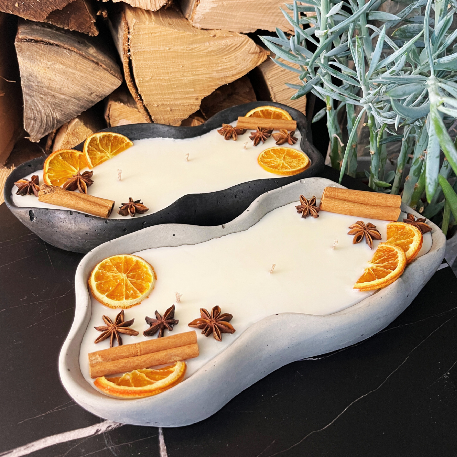 Handgemachte Betonduftkerze "Wave: Grey or Black" Bio Sojawachs mit Vanilla Toffee Duft - Betondekoration - Betonaccessoires oder Betondeko für Zuhause - Besontique Home