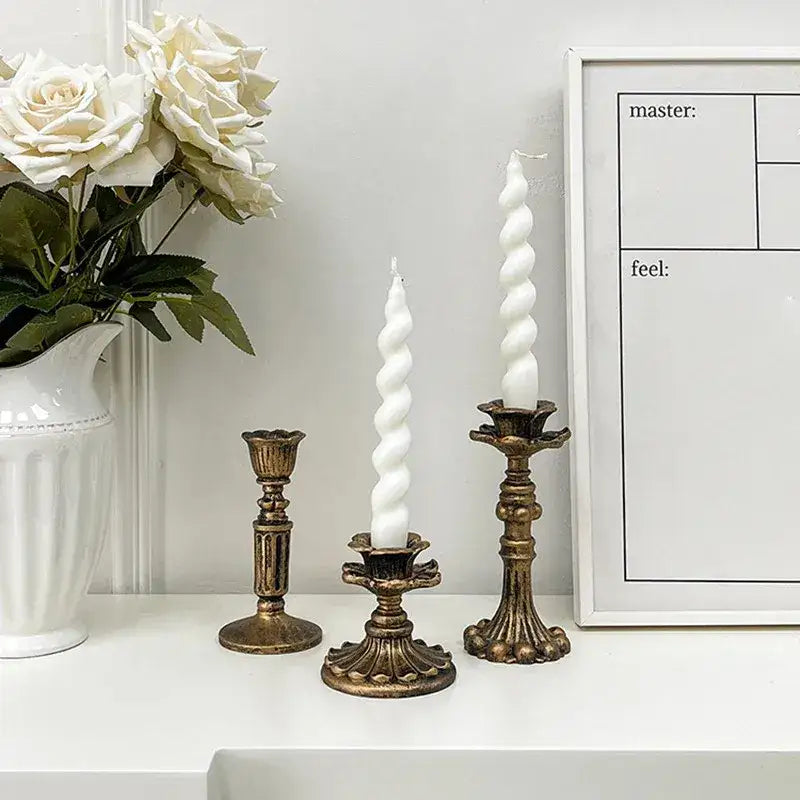 Antique Bronze Candlesticks Candle Holder Set │ Retro Vintage Taper Candle Stand - Besontique Home