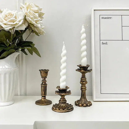 Antique Bronze Candlesticks Candle Holder Set │ Retro Vintage Taper Candle Stand - Besontique Home