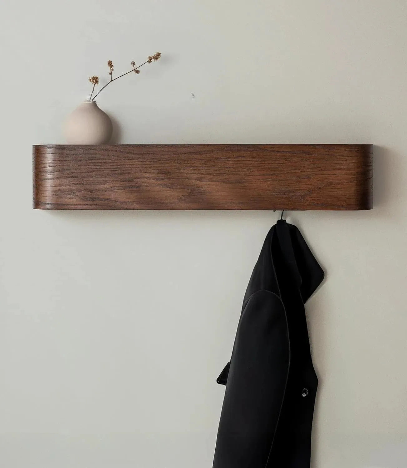 Modern Wooden Entrance Wall Mounted Clothing Rack Shelf with hidden hooks Besontique Home Decor