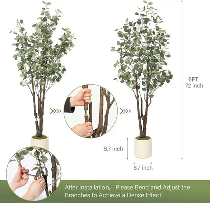 Artificial Eucalyptus Tree │ Decorative Plant with White Planter - Besontique Home