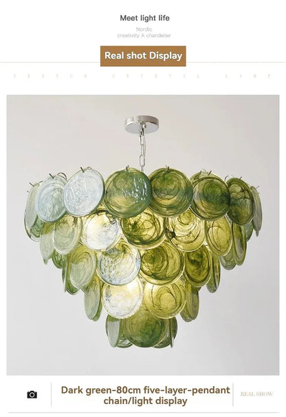 Modern Vintage Dark Green Glass Chandelier │ Crystal Pendant Pendant Ceiling Lamp Light - Besontique Home