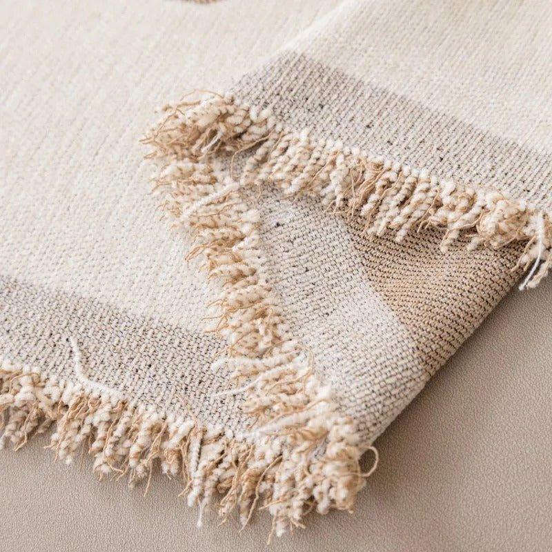 8 Chenille Line Pattern Throw Blanket with Tassel │ Simple Nordic Jacquard Reversible Double Sided Sofa Cover - Besontique