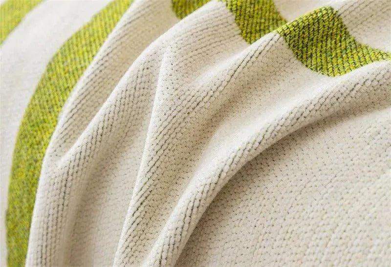 8 Chenille Line Pattern Throw Blanket with Tassel │ Simple Nordic Jacquard Reversible Double Sided Sofa Cover - Besontique Home