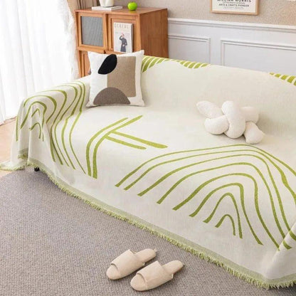 8 Chenille Line Pattern Throw Blanket with Tassel │ Simple Nordic Jacquard Reversible Double Sided Sofa Cover - Besontique Home