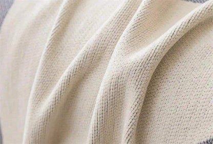 8 Chenille Line Pattern Throw Blanket with Tassel │ Simple Nordic Jacquard Reversible Double Sided Sofa Cover - Besontique Home