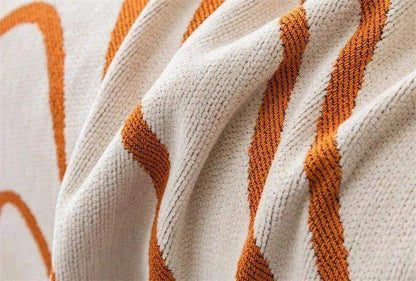 8 Chenille Line Pattern Throw Blanket with Tassel │ Simple Nordic Jacquard Reversible Double Sided Sofa Cover - Besontique Home