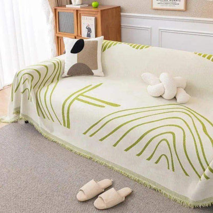 8 Chenille Line Pattern Throw Blanket with Tassel │ Simple Nordic Jacquard Reversible Double Sided Sofa Cover - Besontique Home