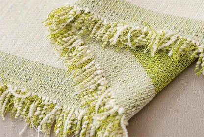 8 Chenille Line Pattern Throw Blanket with Tassel │ Simple Nordic Jacquard Reversible Double Sided Sofa Cover - Besontique Home