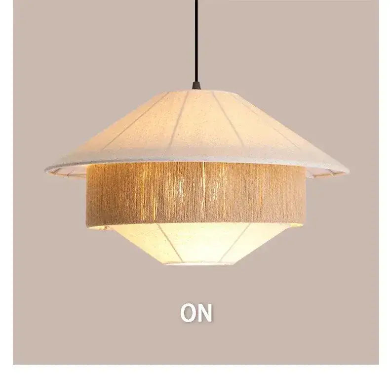 Japandi White Cloth Rattan Hemp Rope Pendant Ceiling Lamp Light - Besontique Home