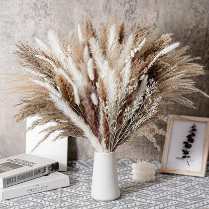 80 pcs (white / brown / beige mix) Natural Dried Pampas Grass │ Premium Dry Bouquet for Modern Boho Home Decoration - Besontique Home